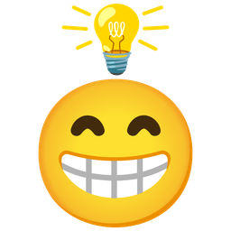 Light bulb and Beaming face with smiling eyes