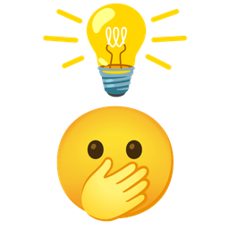 light bulb and face with open eyes and hand over mouth