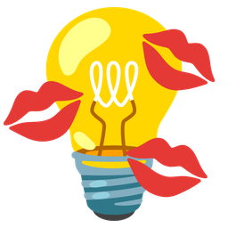 light bulb and kiss mark