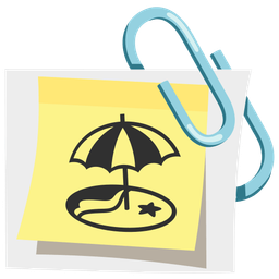 linked paperclips and beach with umbrella