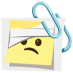 linked paperclips and face with head-bandage