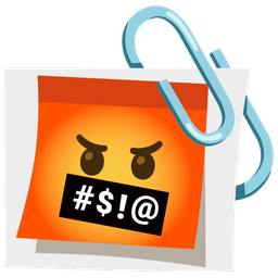 linked paperclips and face with symbols on mouth