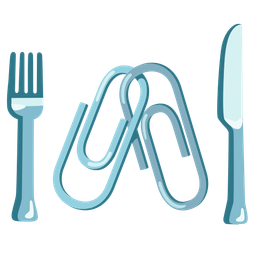 linked paperclips and fork and knife with plate