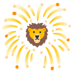 lion and fireworks