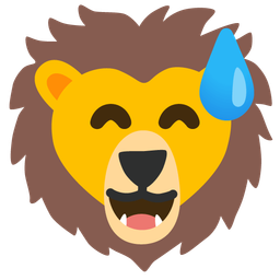 Lion and Grinning face with sweat