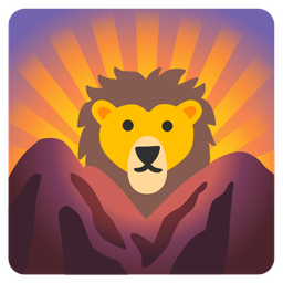 Lion and Sunrise over mountains