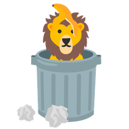 Lion and Wastebasket