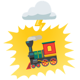 locomotive and cloud with lightning