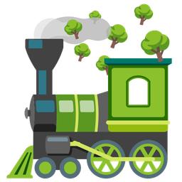 locomotive and deciduous tree