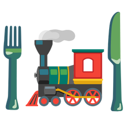 locomotive and fork and knife with plate