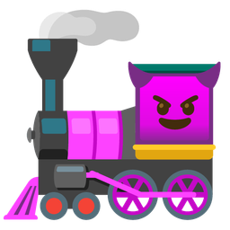 locomotive and smiling face with horns