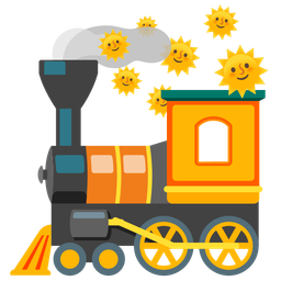 locomotive and sun with face