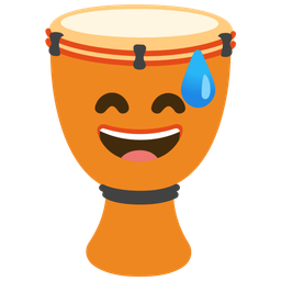 Long drum and Grinning face with sweat