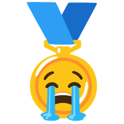 loudly crying face and 1st place medal