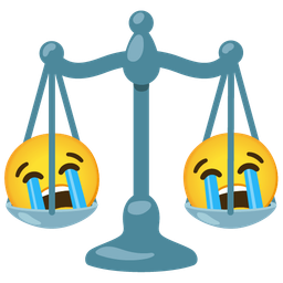 loudly crying face and balance scale