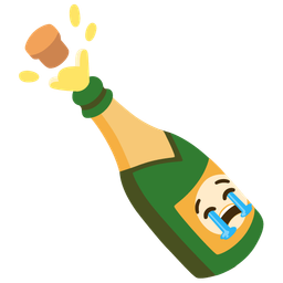 Loudly crying face and Bottle with popping cork