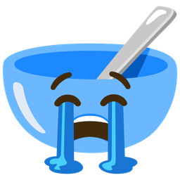 Loudly crying face and Bowl with spoon