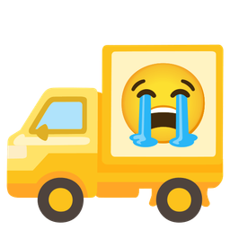 Loudly crying face and Delivery truck
