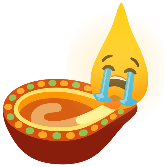 Loudly crying face and Diya lamp