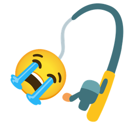 loudly crying face and fishing pole