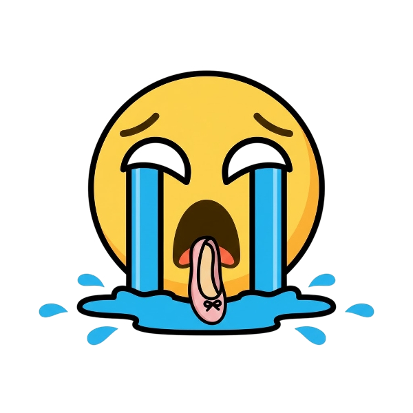 Loudly crying face and Flat shoe