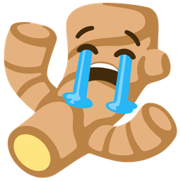 Loudly crying face and Ginger root