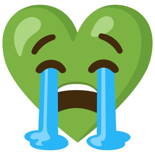 Loudly crying face and Green heart