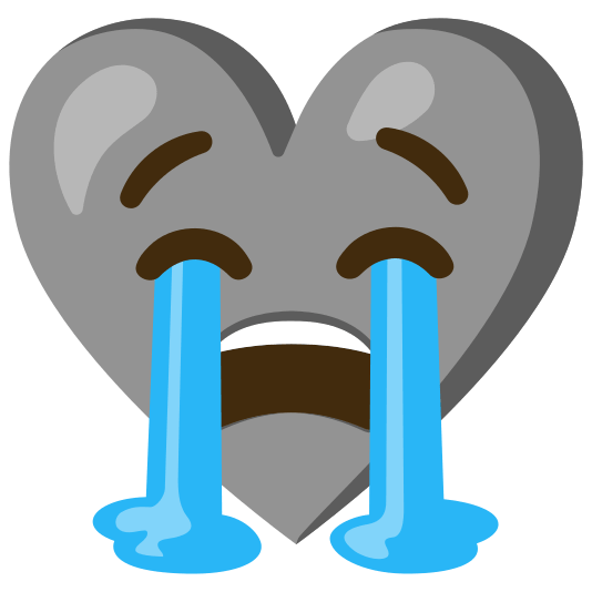 Loudly crying face and Grey heart