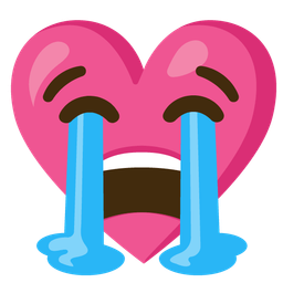 Loudly crying face and Heart with ribbon