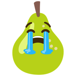 Loudly crying face and Pear