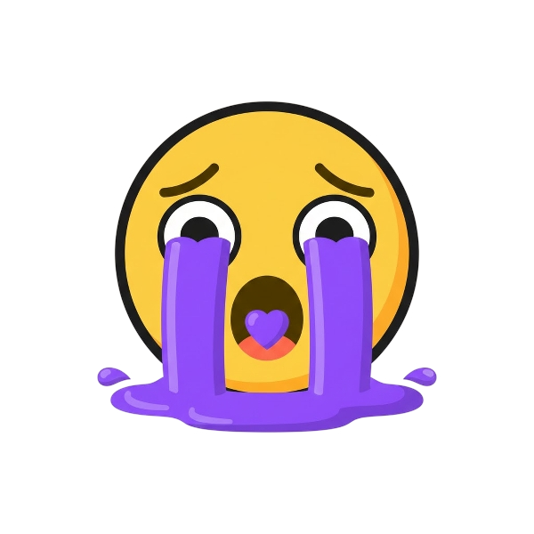 Loudly crying face and Purple heart