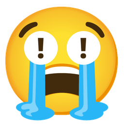 loudly crying face and red exclamation mark