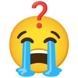 loudly crying face and red question mark