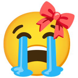 loudly crying face and ribbon