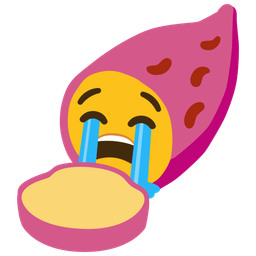 Loudly crying face and Roasted sweet potato