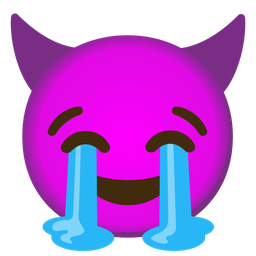 Loudly crying face and Smiling face with horns