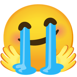 Loudly crying face and Smiling face with open hands