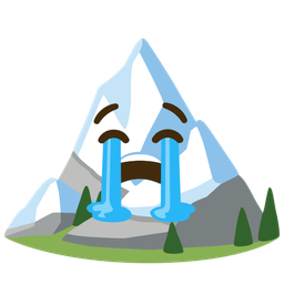 Loudly crying face and Snow-capped mountain