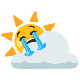 loudly crying face and sun behind cloud
