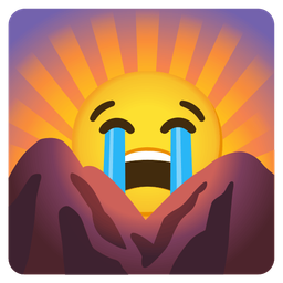 Loudly crying face and Sunrise over mountains