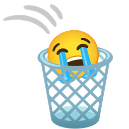 loudly crying face and wastebasket