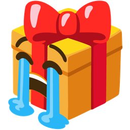 loudly crying face and wrapped gift