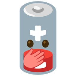 Low battery and Face with open eyes and hand over mouth