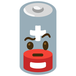 Low battery and Face with raised eyebrow