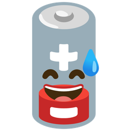 Low battery and Grinning face with sweat