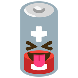 Low battery and Squinting face with tongue