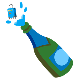 luggage and bottle with popping cork