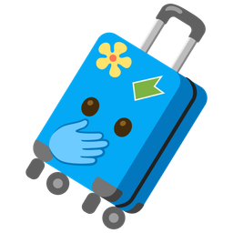 Luggage and Face with open eyes and hand over mouth