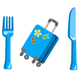 luggage and fork and knife with plate