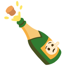 lying face and bottle with popping cork